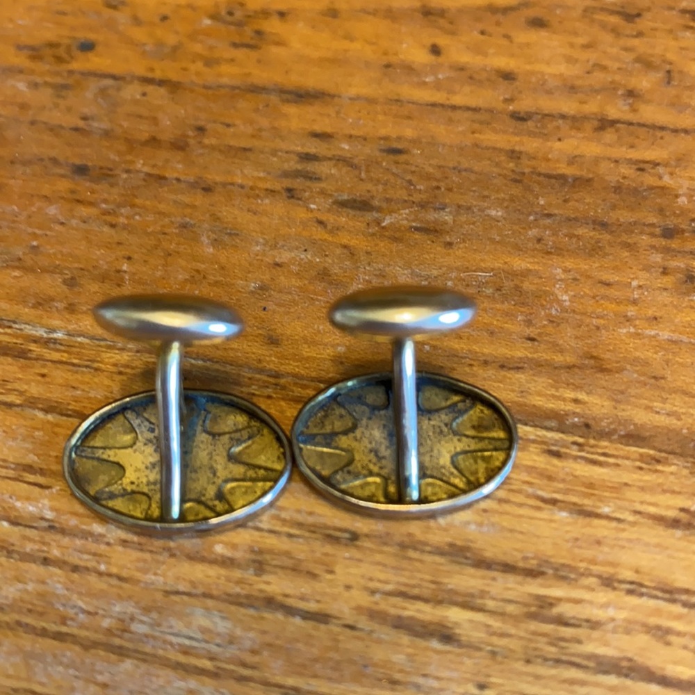 VTG oval gold plated floral bean back cuff links - Picture 4 of 7